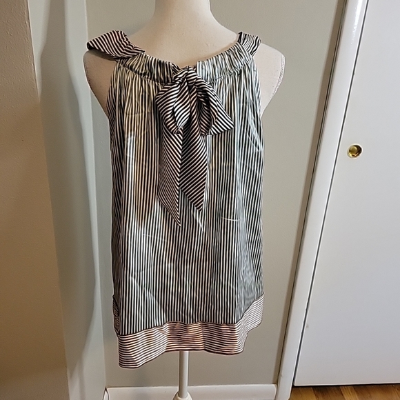 BCBG Max Azria Silk Halter Top Striped Green Brown White XS - Picture 4 of 7